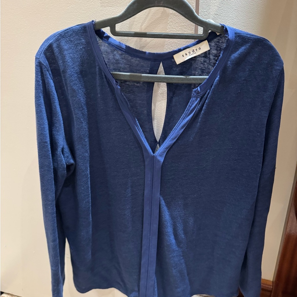 Sandro Women's Blue V neck Long sleeve top